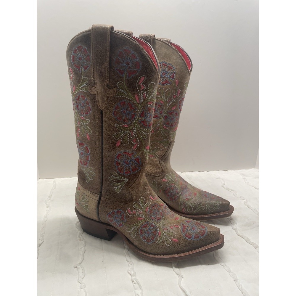 Macie Bean Women's Floral Cowboy Boots Size 6M Brown‎ Leather Western M8033